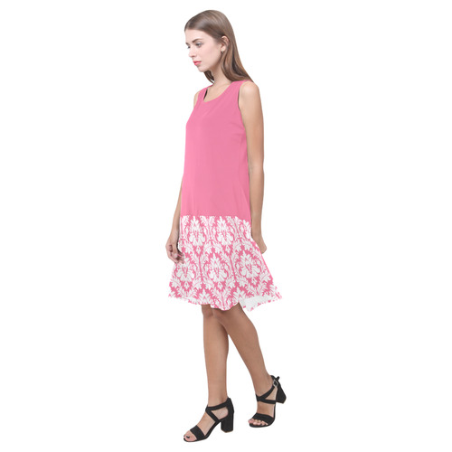 damask pattern pink and white Sleeveless Splicing Shift Dress(Model D17)