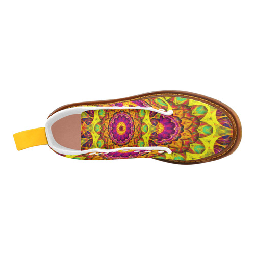 Bright yellow, pink, orange green hippie mandala Martin Boots For Women Model 1203H