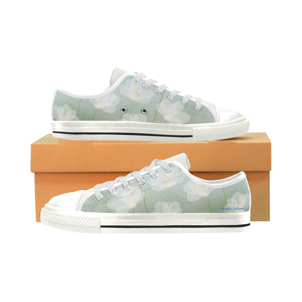 White Flowers. Inspired by the Magic Island of Gotland. Low Top Canvas Shoes for Kid (Model 018)