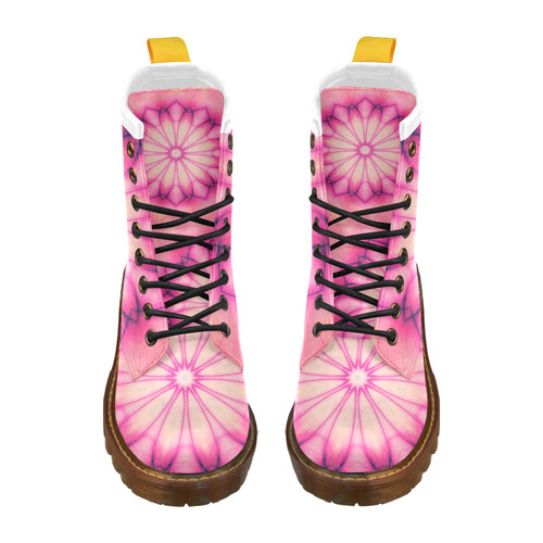 Pink Ink Flower mandala abstract floral art High Grade PU Leather Martin Boots For Women Model 402H