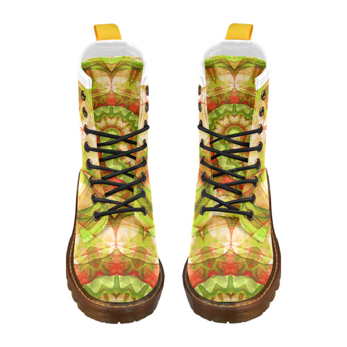 red green apples holistic mandal abstract High Grade PU Leather Martin Boots For Women Model 402H