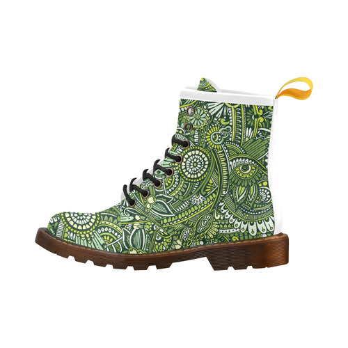 zz0105 green hippie flower whimsical pattern High Grade PU Leather Martin Boots For Women Model 402H