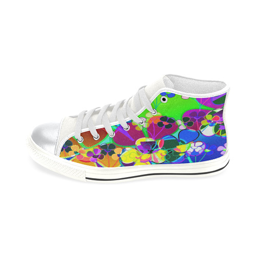Abstract Pop Neon Flowers High Top Canvas Shoes for Kid (Model 017)