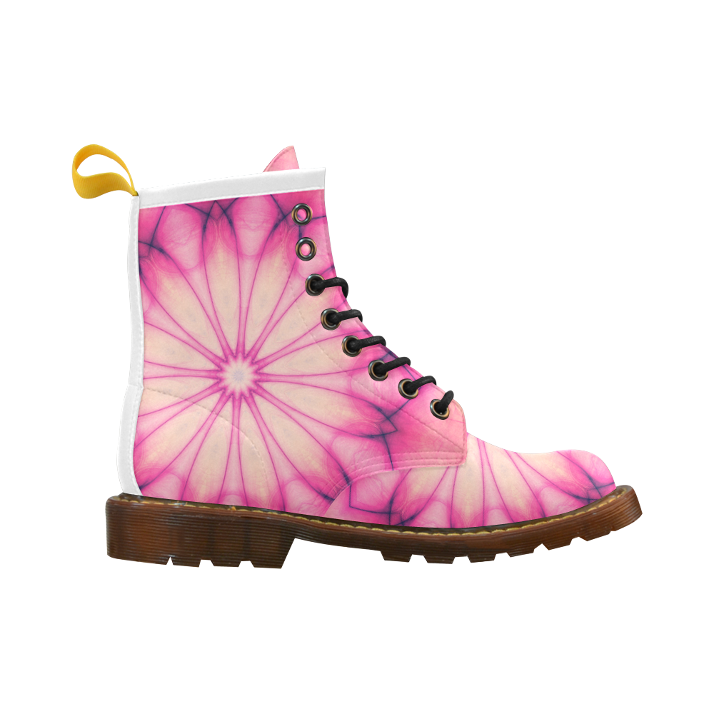 Pink Ink Flower mandala abstract floral art High Grade PU Leather Martin Boots For Women Model 402H