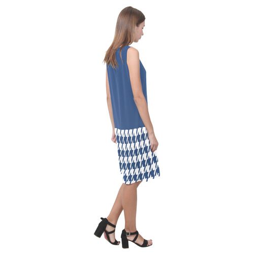 dark blue and white houndstooth classic pattern Sleeveless Splicing Shift Dress(Model D17)