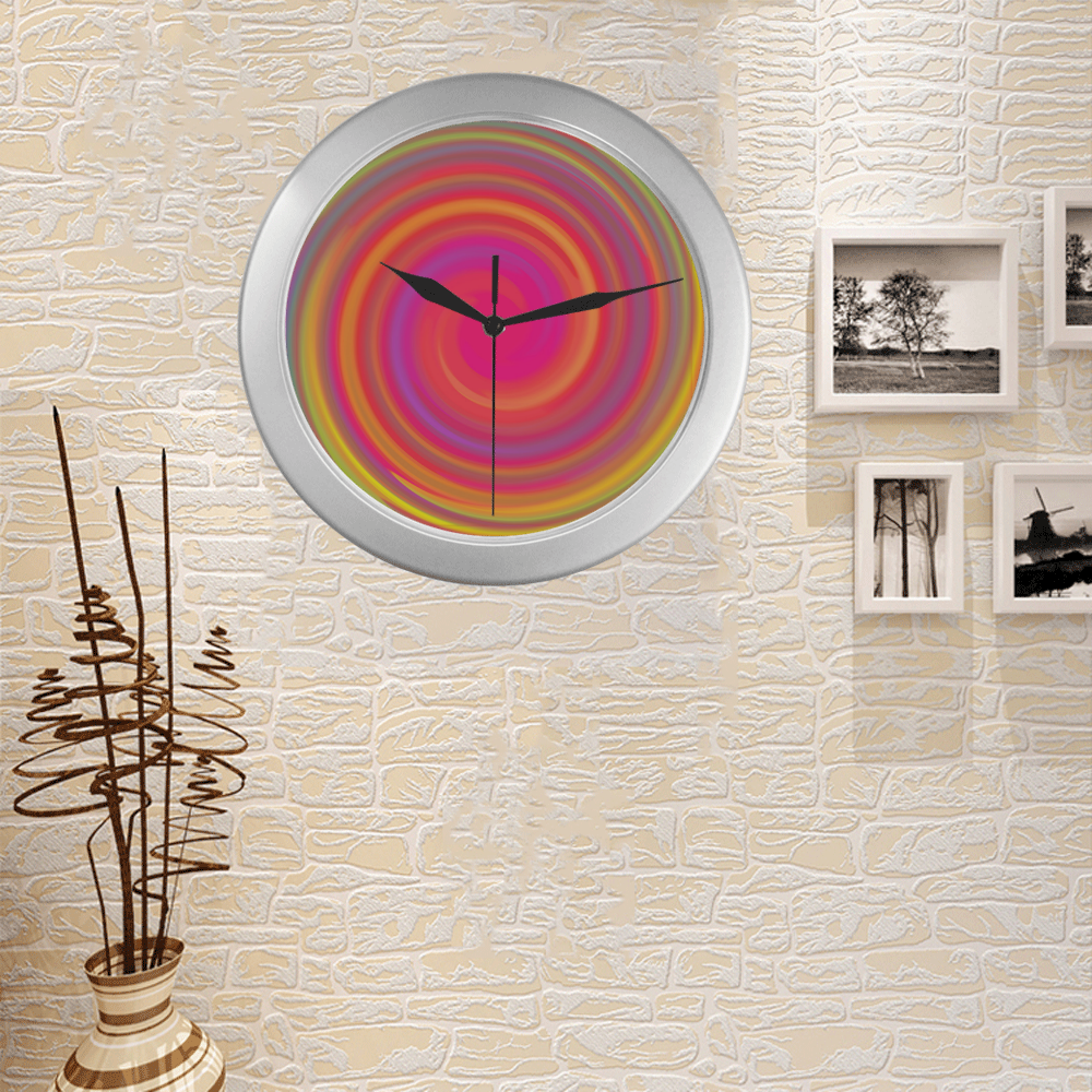 Rainbow Swirls Silver Color Wall Clock