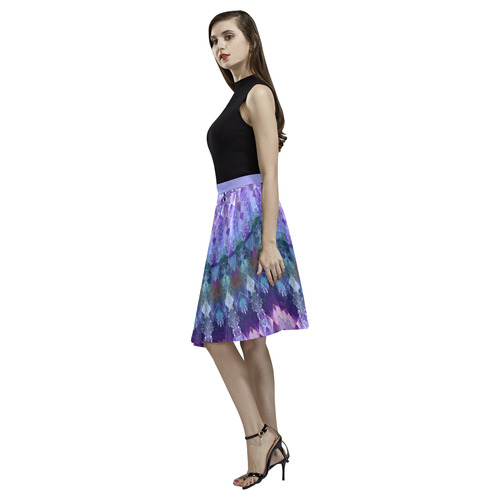 Lavender Doily Kaleidoscope Half Melete Pleated Midi Skirt (Model D15)