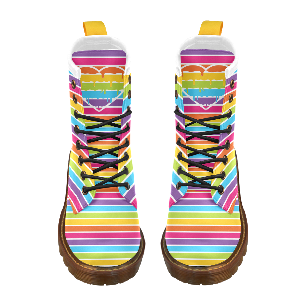 rainbow heart stripes High Grade PU Leather Martin Boots For Women Model 402H