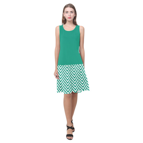 emerald green and white classic chevron pattern Sleeveless Splicing Shift Dress(Model D17)