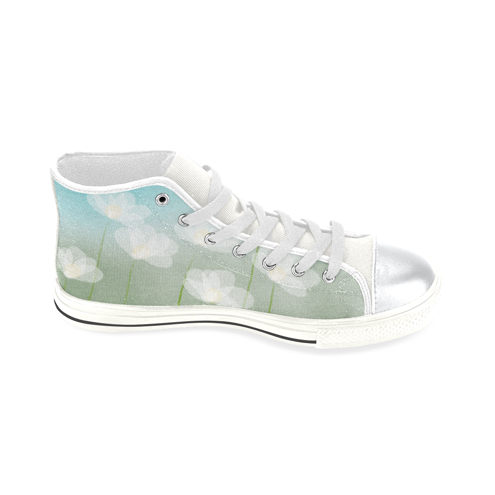 White Flowers. Inspired by the Magic Island of Gotland. High Top Canvas Shoes for Kid (Model 017)