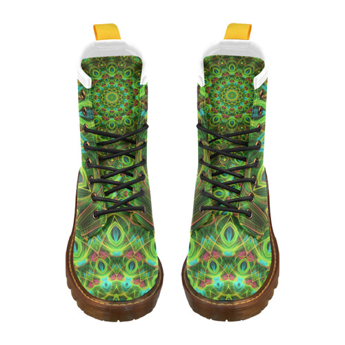 green peacock feathers mandala High Grade PU Leather Martin Boots For Women Model 402H