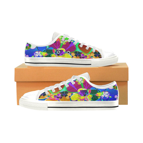 Abstract Pop Neon Flowers Low Top Canvas Shoes for Kid (Model 018)