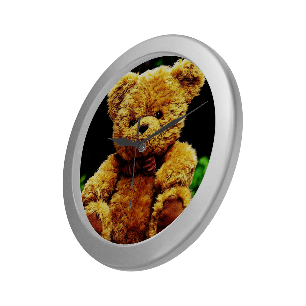adorable Teddy 2 by FeelGood Silver Color Wall Clock