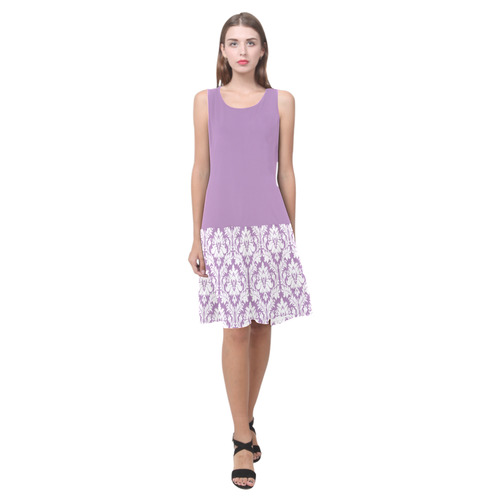 damask pattern lilac and white Sleeveless Splicing Shift Dress(Model D17)