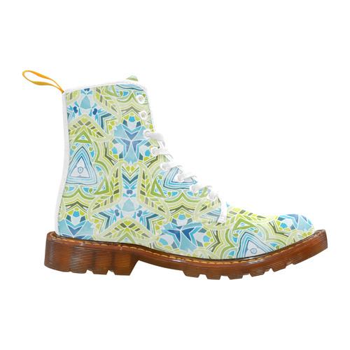 Zandine 0408 green leaf blue watercolor pattern Martin Boots For Women Model 1203H