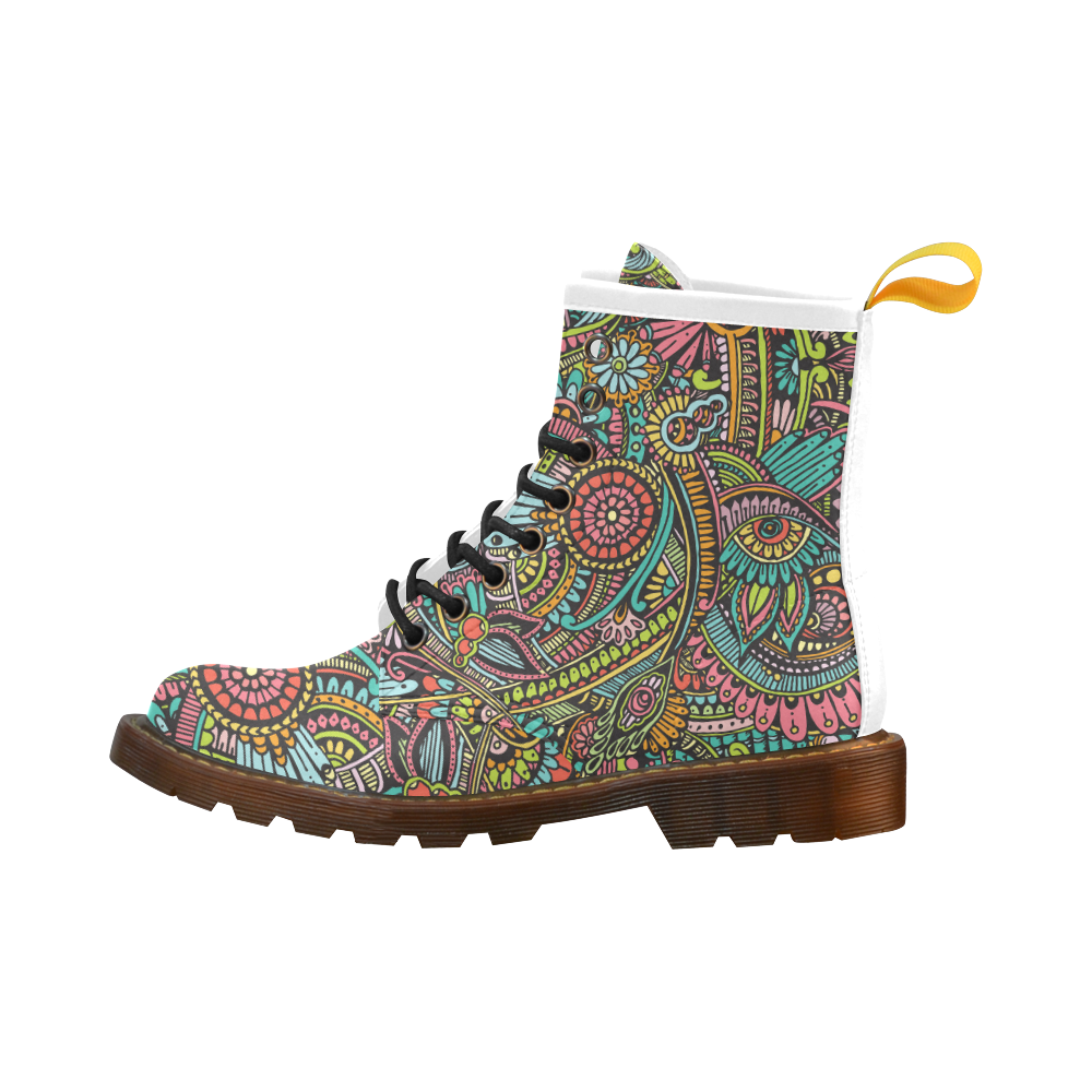 zz0103 floral hippie flower whimsical pattern High Grade PU Leather Martin Boots For Women Model 402H