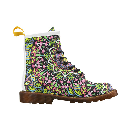 Psychedelic leaves bright colorful mandala High Grade PU Leather Martin Boots For Women Model 402H