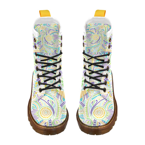 zz0104 purple green hippie flower pattern High Grade PU Leather Martin Boots For Women Model 402H