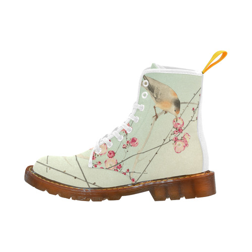 Oriental Bird pink blossom, Japanese woodcut print Martin Boots For Women Model 1203H