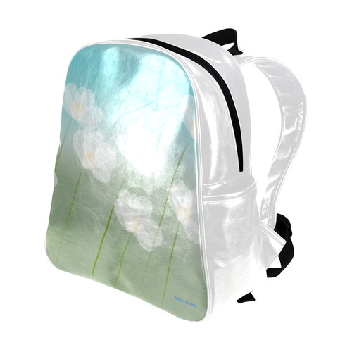 White Flowers. Inspired by the Magic Island of Gotland. Multi-Pockets Backpack (Model 1636)