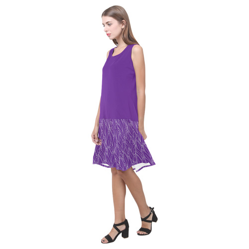 doodle leaf pattern royal purple white Sleeveless Splicing Shift Dress(Model D17)