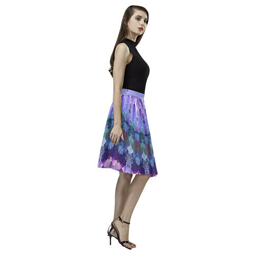 Lavender Doily Kaleidoscope Half Melete Pleated Midi Skirt (Model D15)