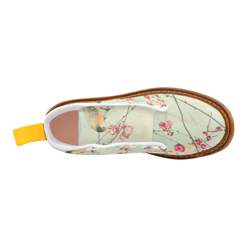 Oriental Bird pink blossom, Japanese woodcut print Martin Boots For Women Model 1203H