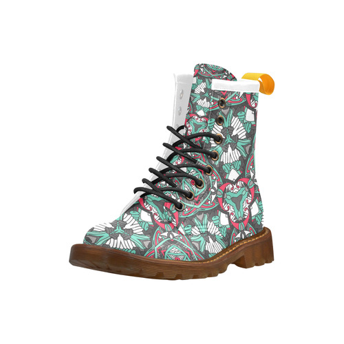 Zandine 0304 bold abstract pattern grey teal red High Grade PU Leather Martin Boots For Women Model 402H
