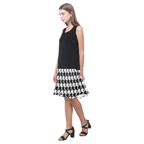 black and white houndstooth classic pattern Sleeveless Splicing Shift Dress(Model D17)