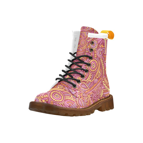 zz0106 floral pink hippie flower whimsical pattern High Grade PU Leather Martin Boots For Women Model 402H