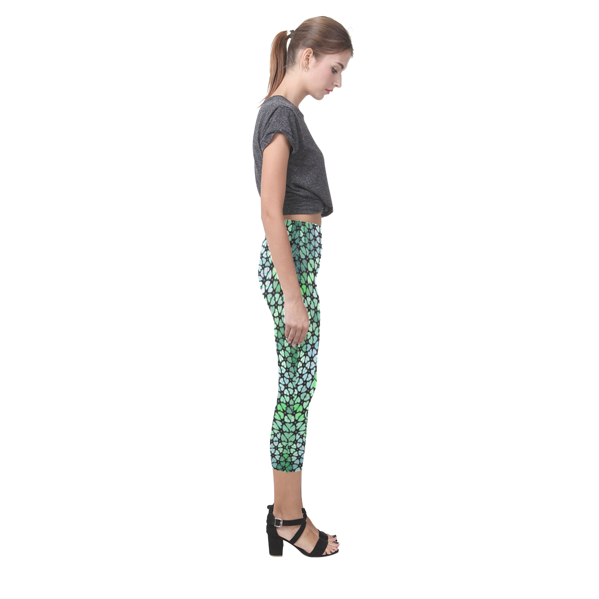 swinging hearts,green by FeelGood Capri Legging (Model L02)