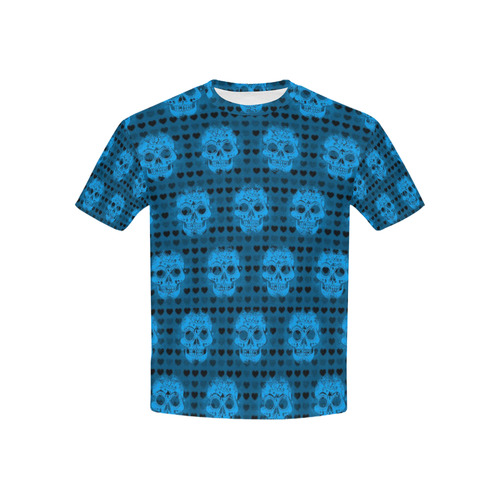 skulls and hearts, aqua by JamColors Kids' All Over Print T-shirt (USA Size) (Model T40)