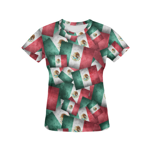 Grunge-Style Mexican Flag of Mexico All Over Print T-Shirt for Women (USA Size) (Model T40)