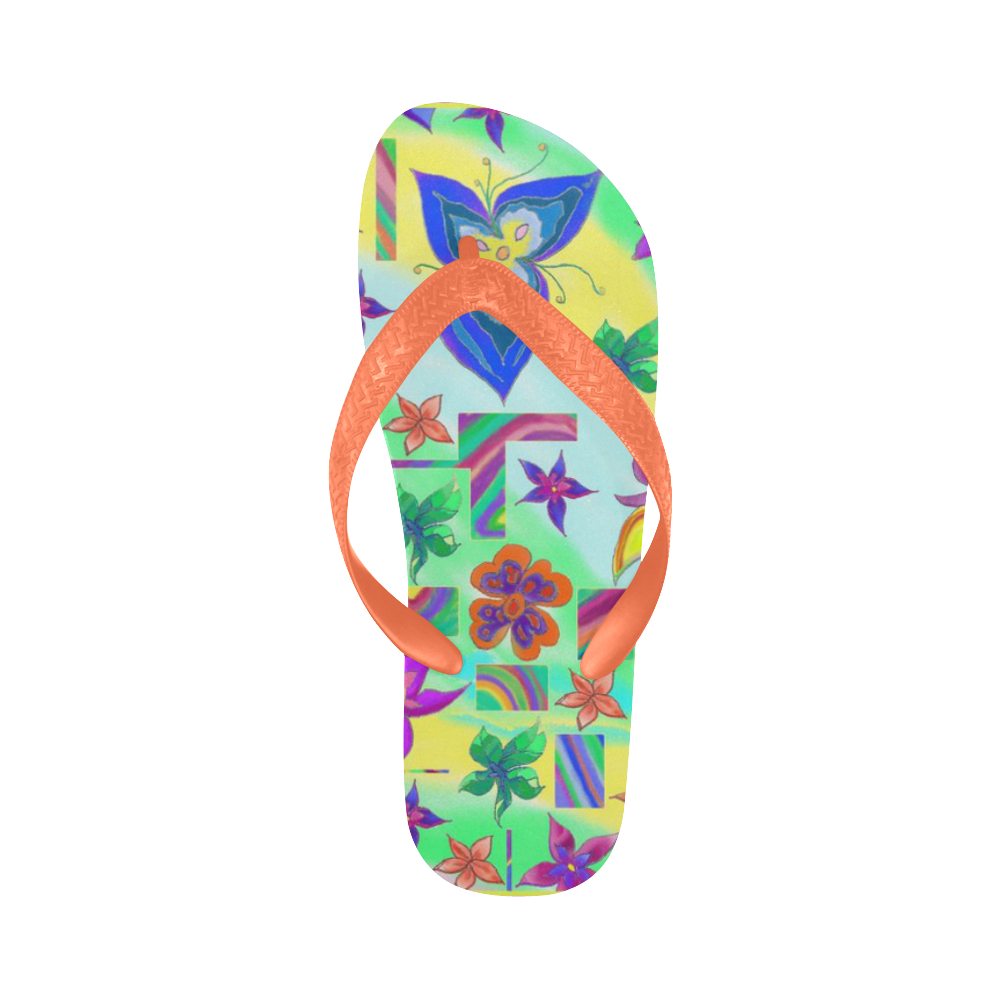 Marbled Flower Design flip flops Flip Flops for Men/Women (Model 040)