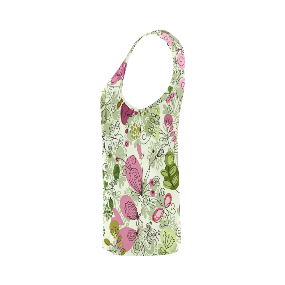doodle flowers, flower All Over Print Tank Top for Women (Model T43)