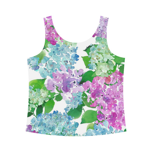 Watercolor Hydrangea, flower, flowers All Over Print Tank Top for Women (Model T43)