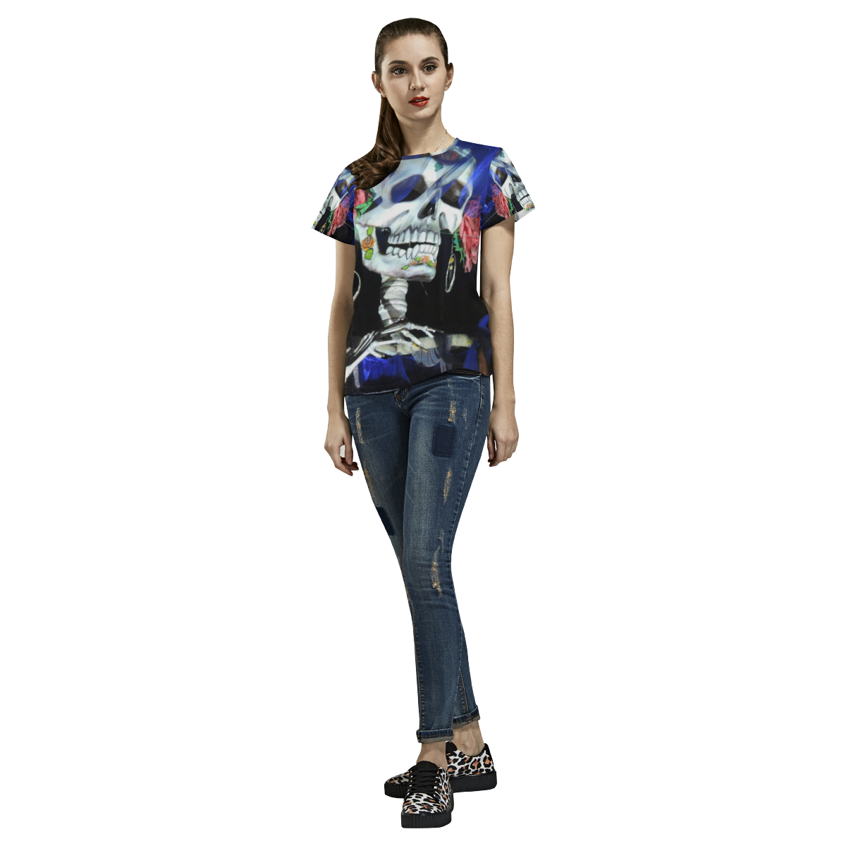 Sugar Skull and Roses All Over Print T-Shirt for Women (USA Size) (Model T40)