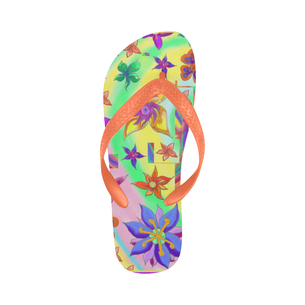 Marbled Flower Design flip flops 2 Flip Flops for Men/Women (Model 040)