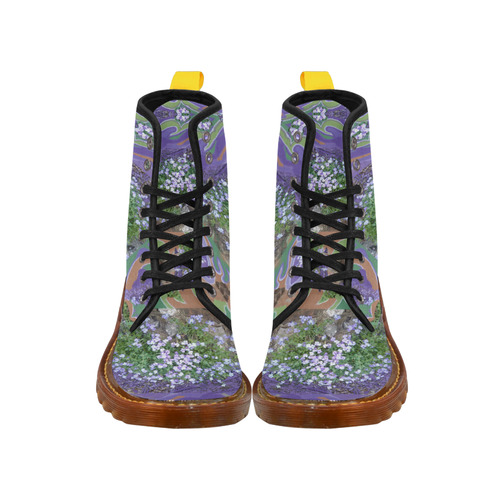 Purple Flower Textured Photo Art Boots Martin Boots For Women Model 1203H