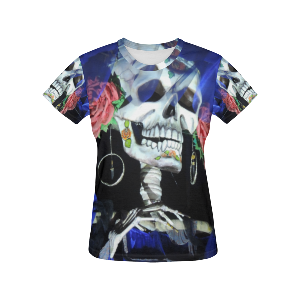 Sugar Skull and Roses All Over Print T-Shirt for Women (USA Size) (Model T40)