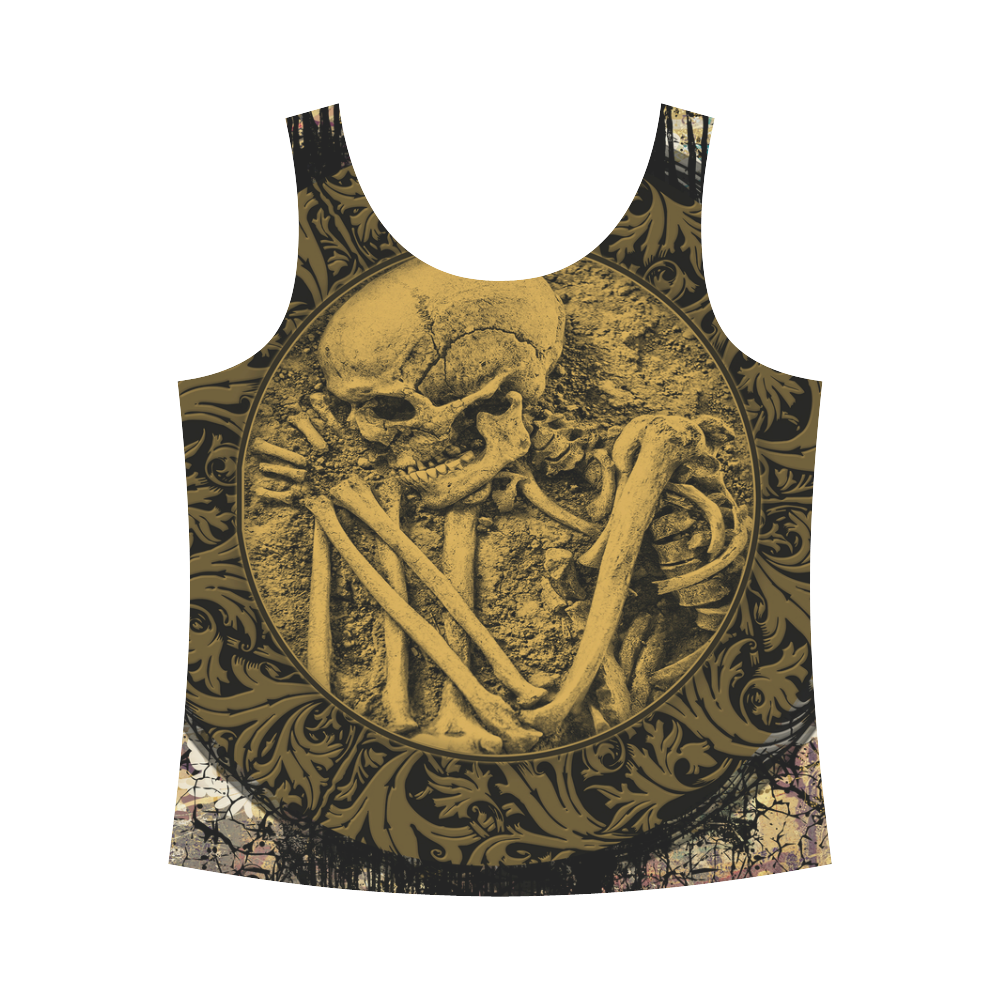 The skeleton in a round button with flowers All Over Print Tank Top for Women (Model T43)