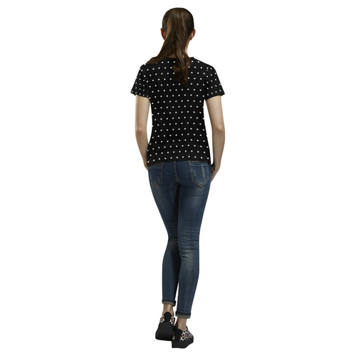 Polka dots white on black VAS2 All Over Print T-Shirt for Women (USA Size) (Model T40)