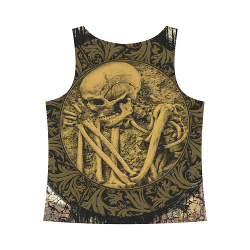 The skeleton in a round button with flowers All Over Print Tank Top for Women (Model T43)