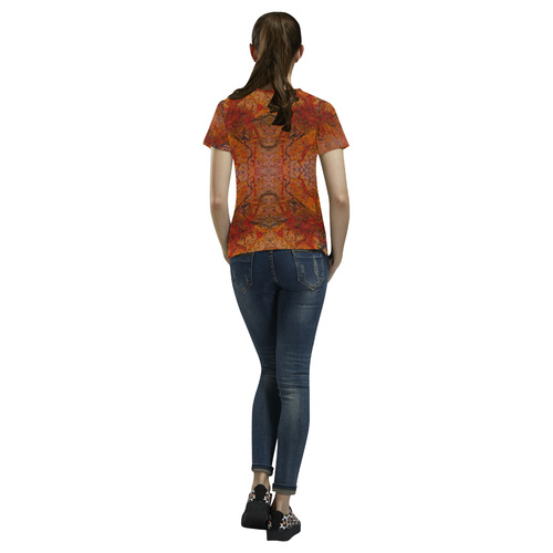 Flaming Flowers Art HotWaxed for Texture effect Top All Over Print T-Shirt for Women (USA Size) (Model T40)