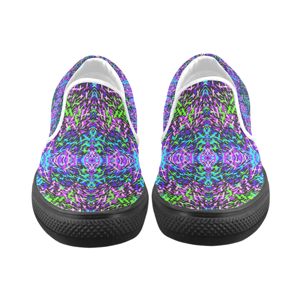 GrassWorld Blue, Purple, Green Design Slip On Shoes Women's Slip-on Canvas Shoes (Model 019)