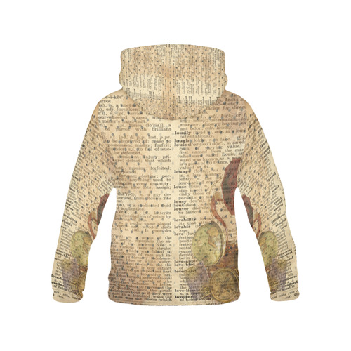 Brown Book Ephemera All Over Print Hoodie for Women (USA Size) (Model H13)