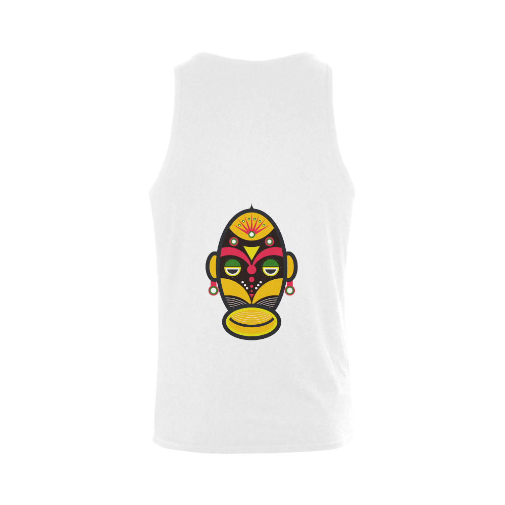 African Traditional Tribal Mask Illustration Men's Shoulder-Free Tank Top (Model T33)