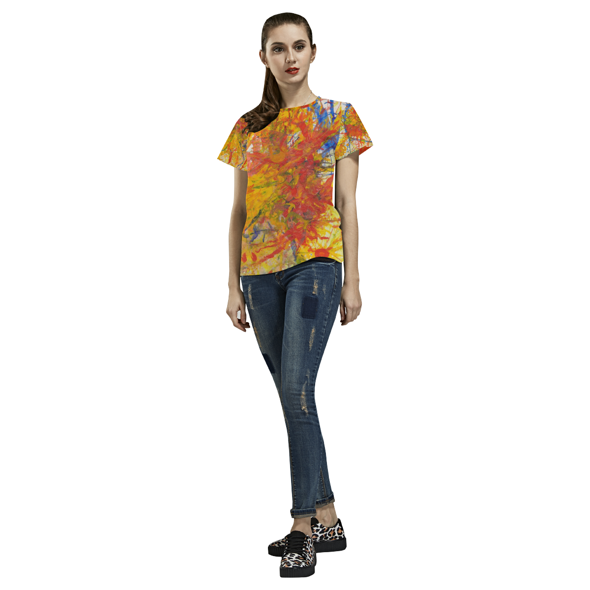 Aflame with Flower Art Top All Over Print T-Shirt for Women (USA Size) (Model T40)