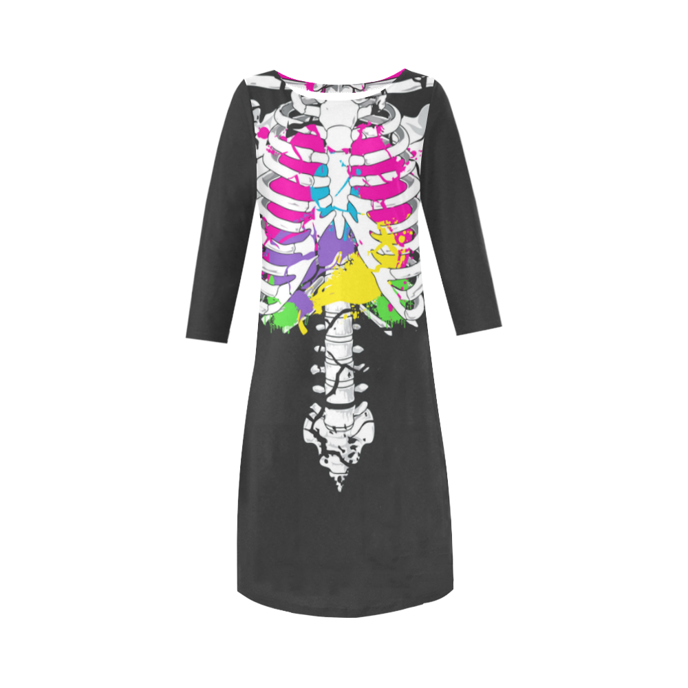artful skeleton sleeved dress Round Collar Dress (D22)