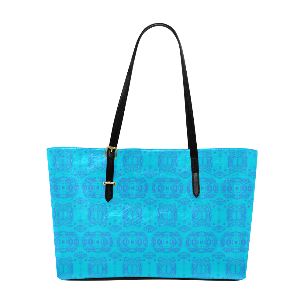 Abstract Blue and Turquoise Damask Pattern Euramerican Tote Bag/Large (Model 1656)